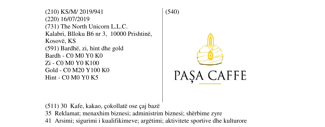 Zëri i markës PASA CAFFE në buletin