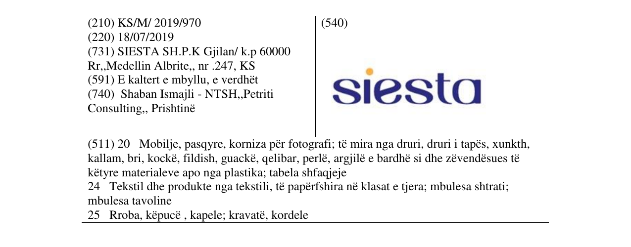 Zëri i markës siesta në buletin