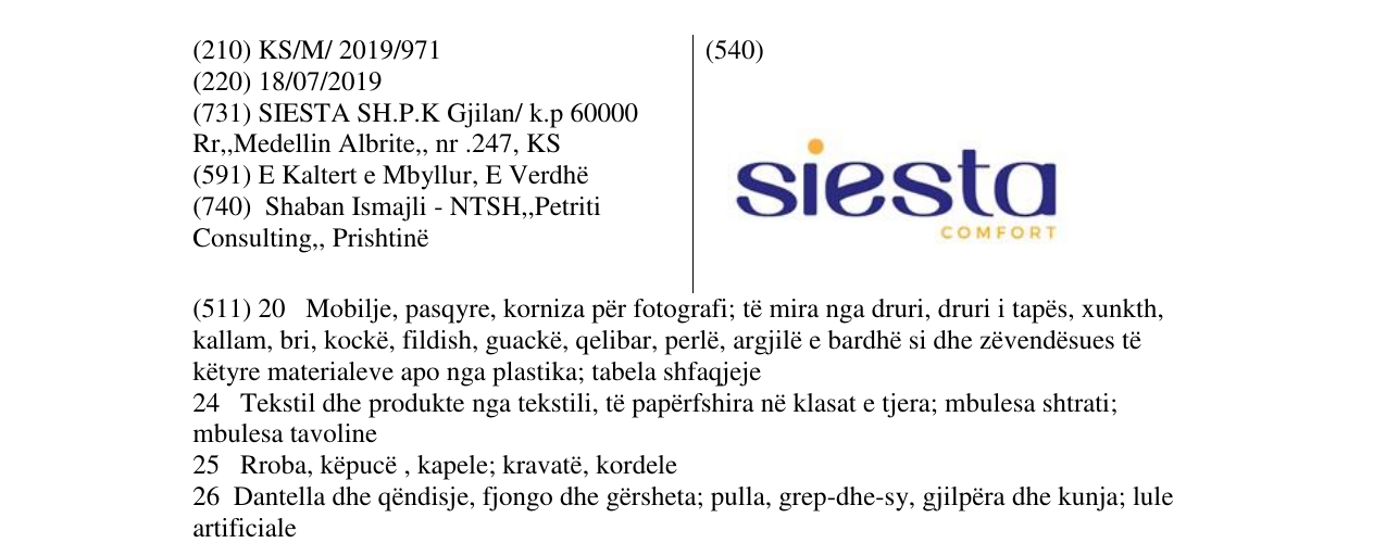Zëri i markës siesta comfort në buletin