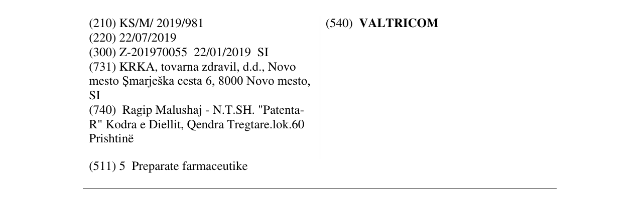 Zëri i markës VALTRICOM në buletin