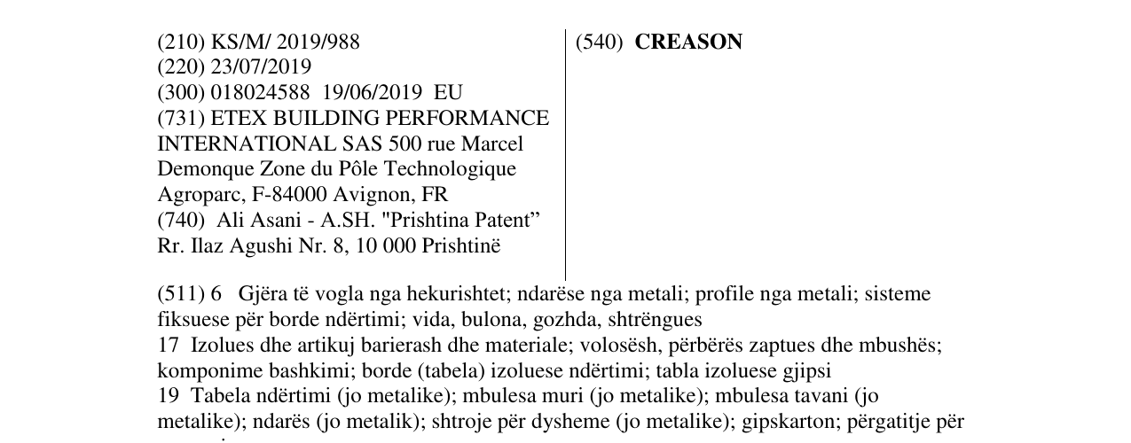 Zëri i markës CREASON në buletin