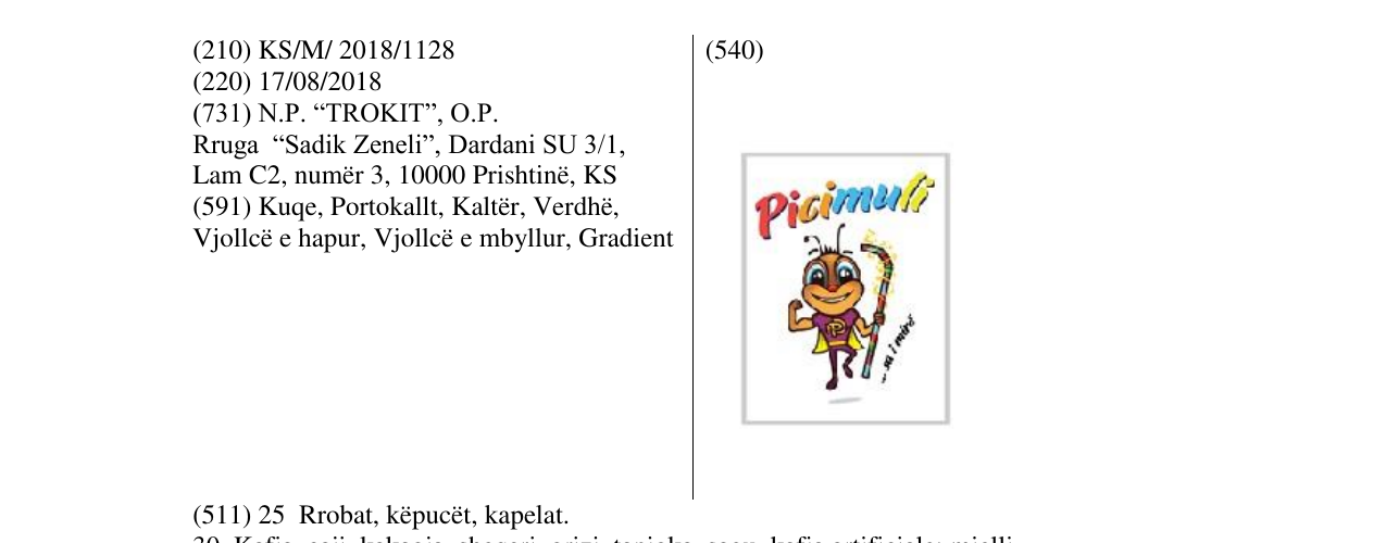 Zëri i markës Picimuli në buletin