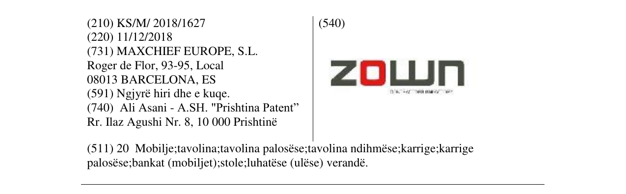 Zëri i markës ZOWN CONTRACT DESIGN FACTORY në buletin