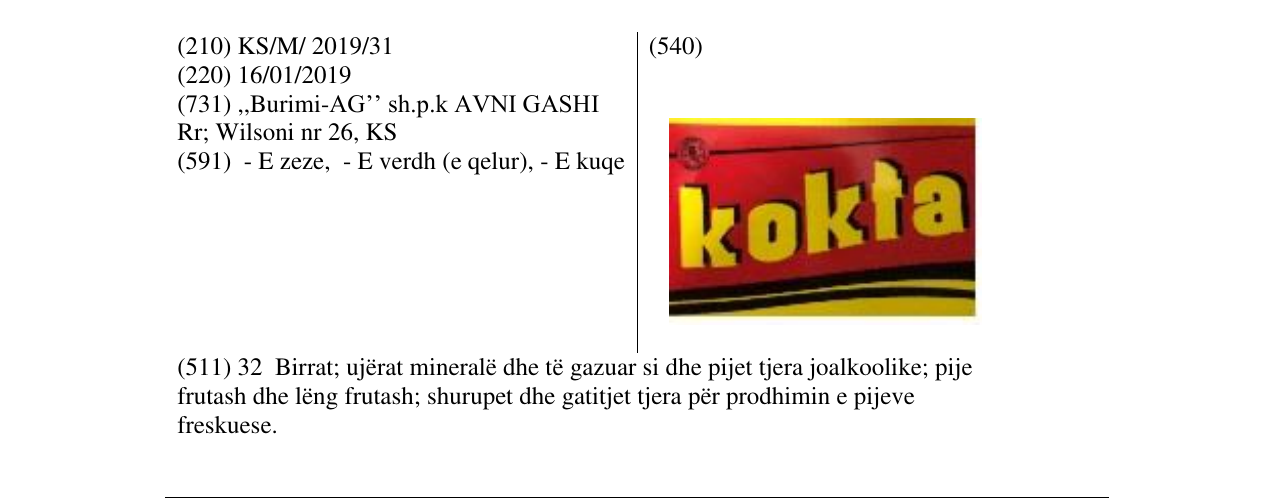 Zëri i markës kokta në buletin