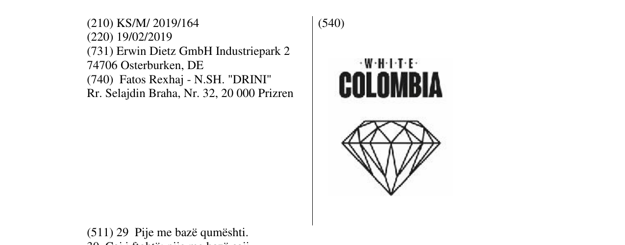 Zëri i markës COLOMBIA në buletin