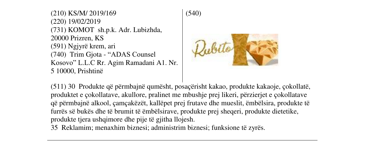Zëri i markës Rubito në buletin