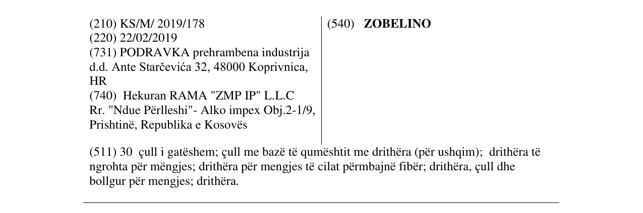 Zëri i markës ZOBELINO në buletin