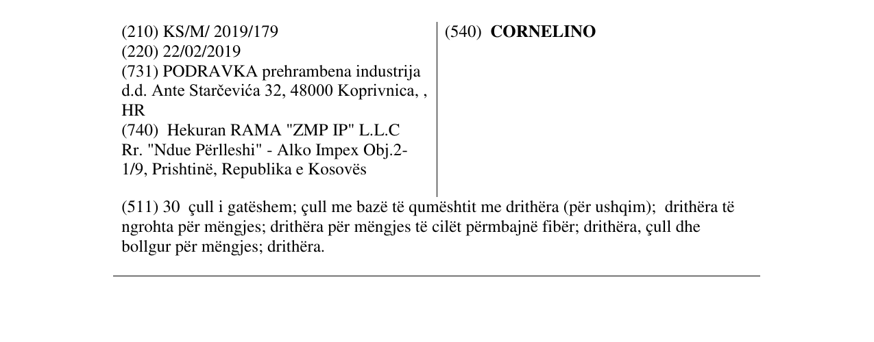 Zëri i markës CORNELINO në buletin