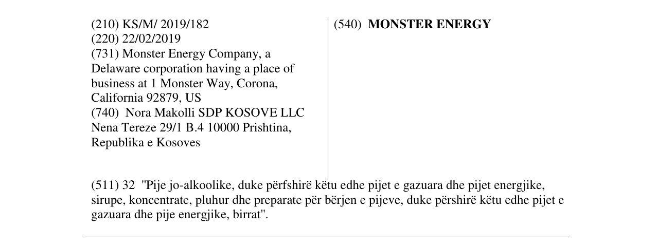 Zëri i markës MONSTER ENERGY në buletin