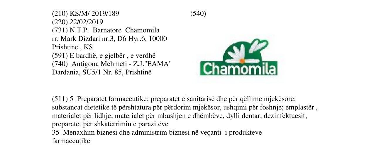 Zëri i markës Chamomila në buletin
