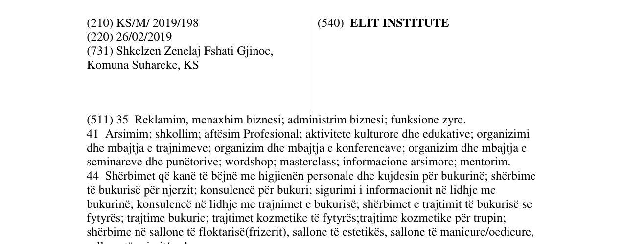Zëri i markës ELIT INSTITUTE në buletin