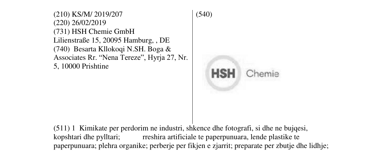 Zëri i markës HSH Chemie në buletin
