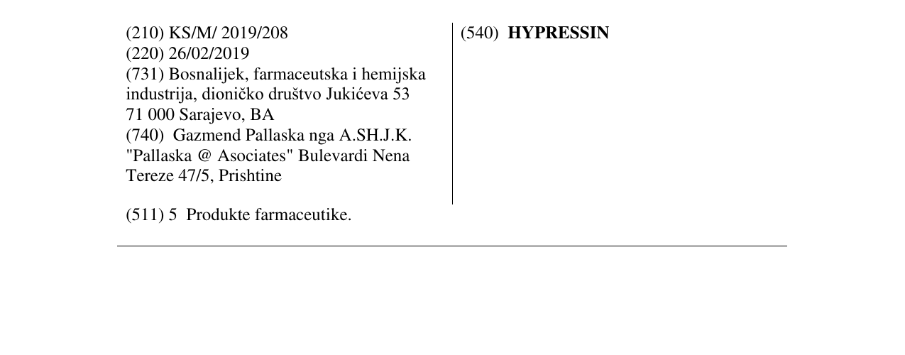 Zëri i markës HYPRESSIN në buletin
