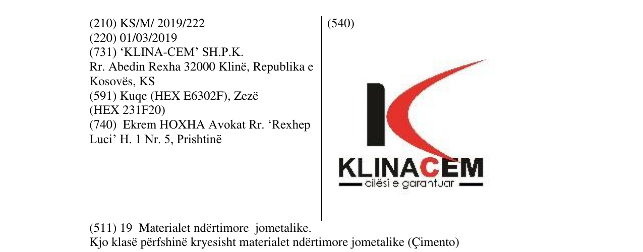 Zëri i markës KLINACEM në buletin