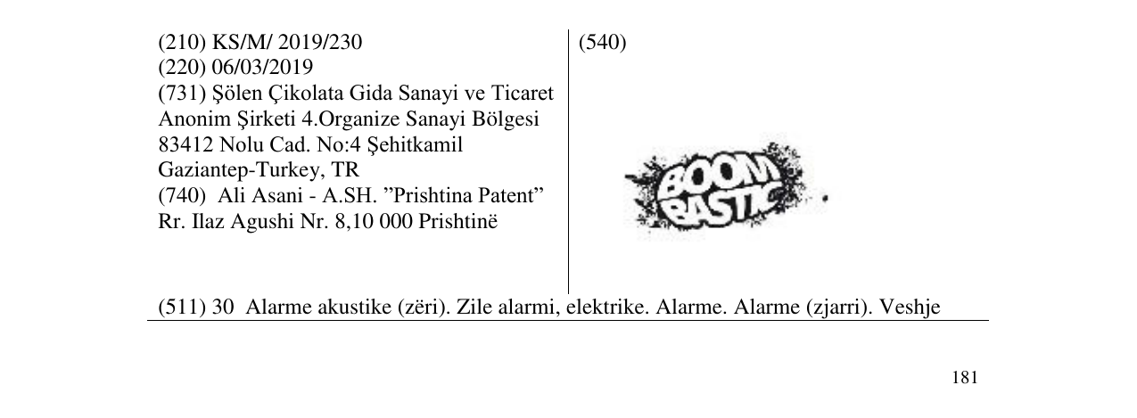 Zëri i markës BOOMBASTIC në buletin