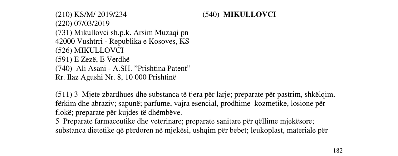 Zëri i markës MIKULLOVCI në buletin
