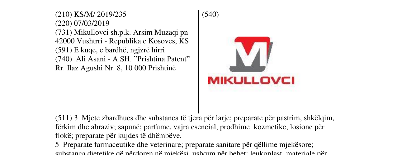 Zëri i markës MIKULLOVCI në buletin