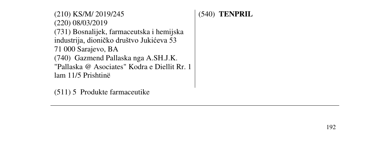 Zëri i markës TENPRIL në buletin