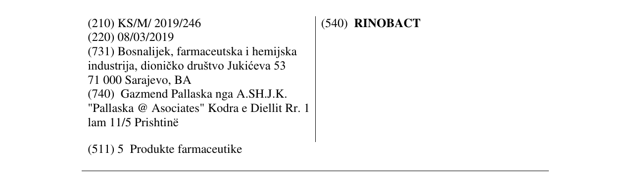 Zëri i markës RINOBACT në buletin