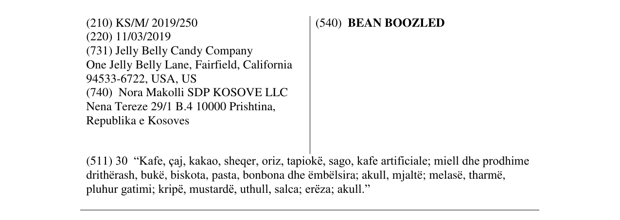 Zëri i markës BEAN BOOZLED në buletin