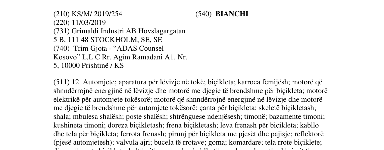 Zëri i markës BIANCHI në buletin