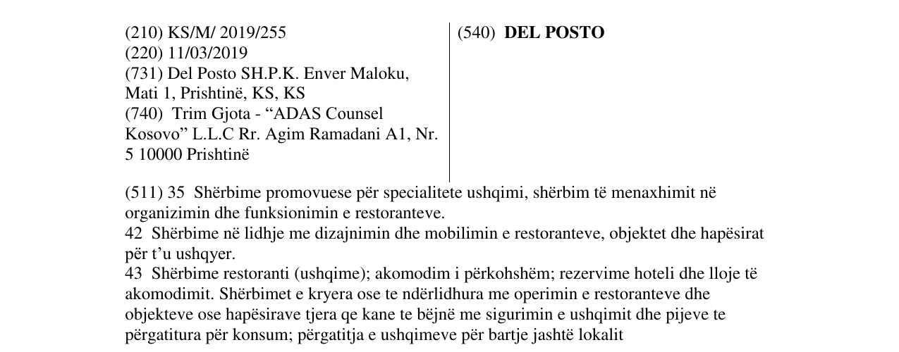 Zëri i markës DEL POSTO në buletin