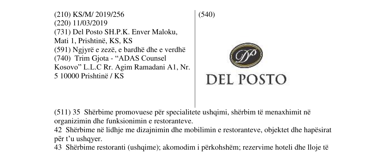 Zëri i markës DEL POSTO në buletin