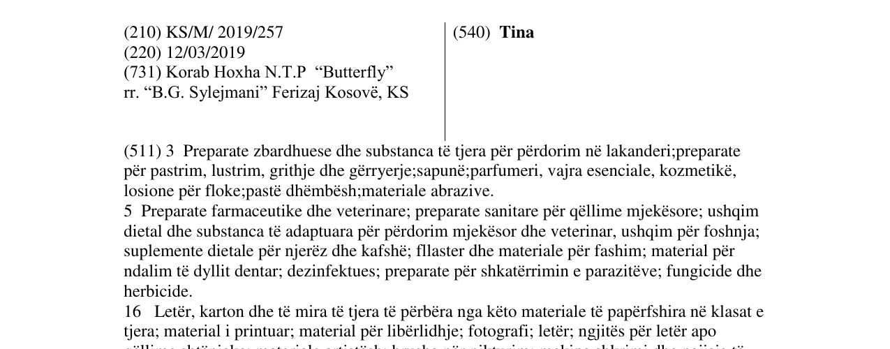 Zëri i markës Tina në buletin