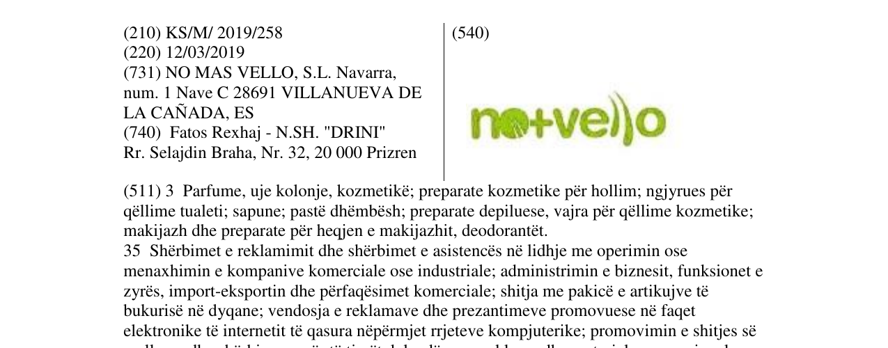 Zëri i markës no+vello në buletin