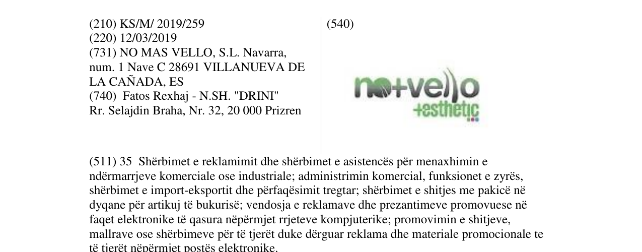 Zëri i markës no+vello +esthetic në buletin