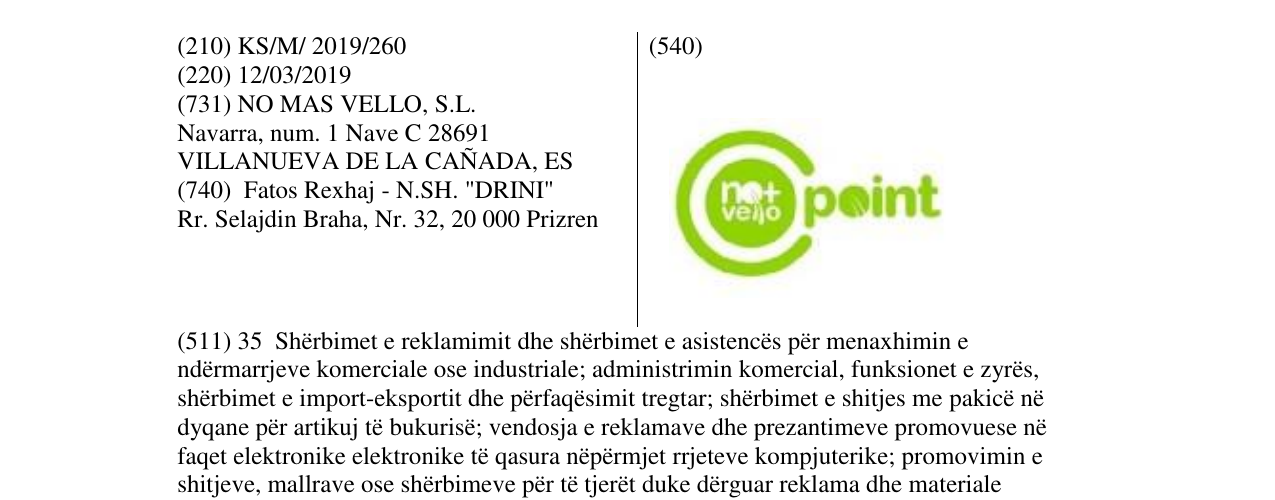 Zëri i markës no+vello point në buletin