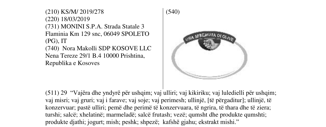 Zëri i markës UNA SPREMUTA DI OLIVE në buletin