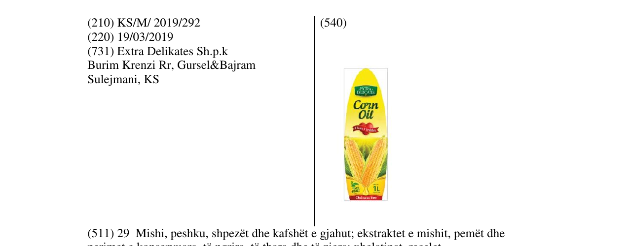 Zëri i markës Corn Oil në buletin