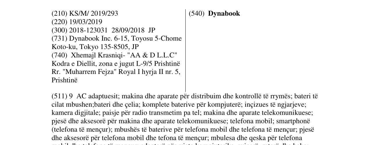 Zëri i markës Dynabook në buletin