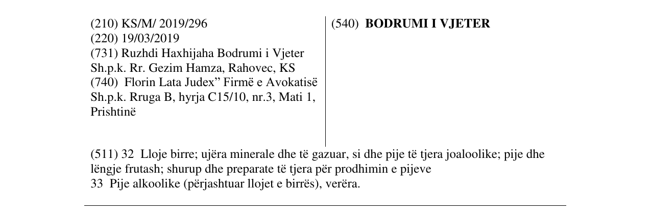 Zëri i markës BODRUMI I VJETER në buletin