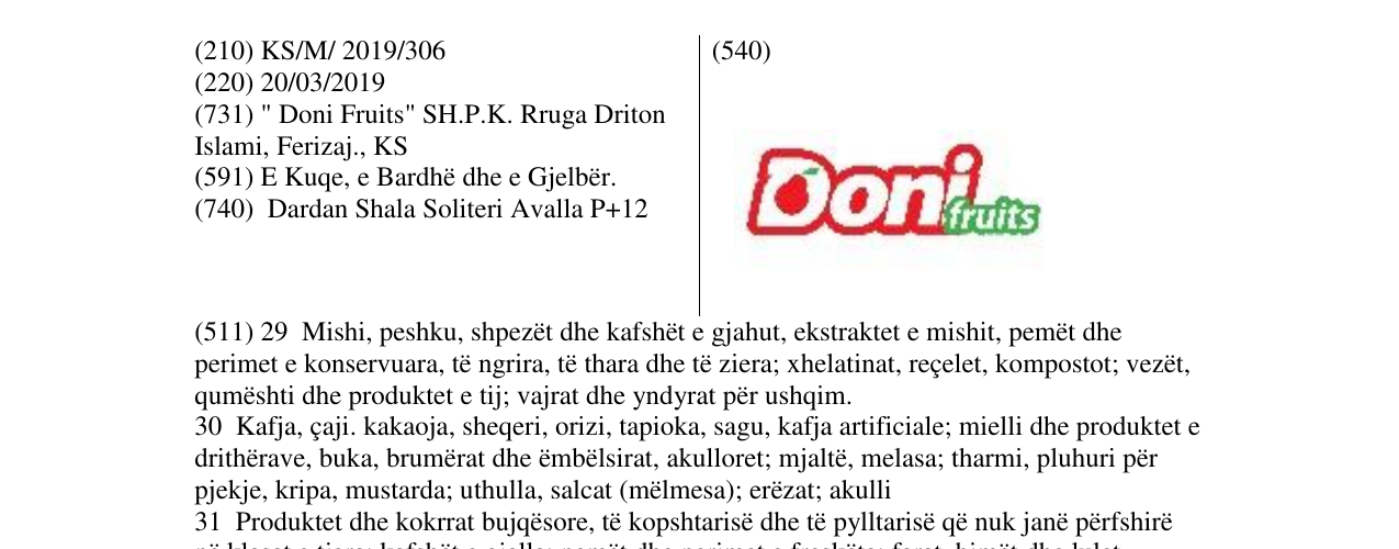 Zëri i markës Doni fruits në buletin