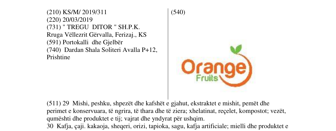 Zëri i markës Orange Fruits në buletin