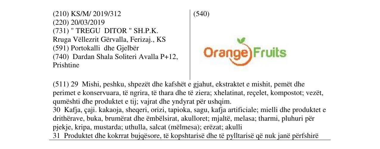 Zëri i markës Orange Fruits në buletin