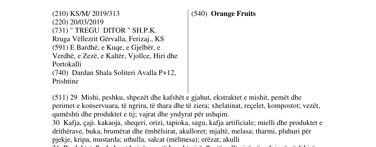 Zëri i markës Orange Fruits në buletin
