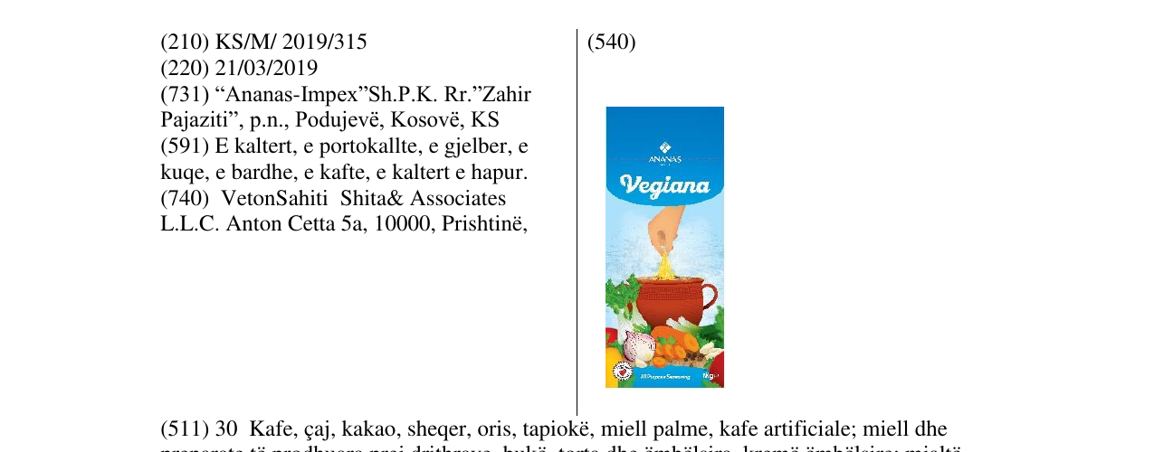 Zëri i markës Vegiana në buletin