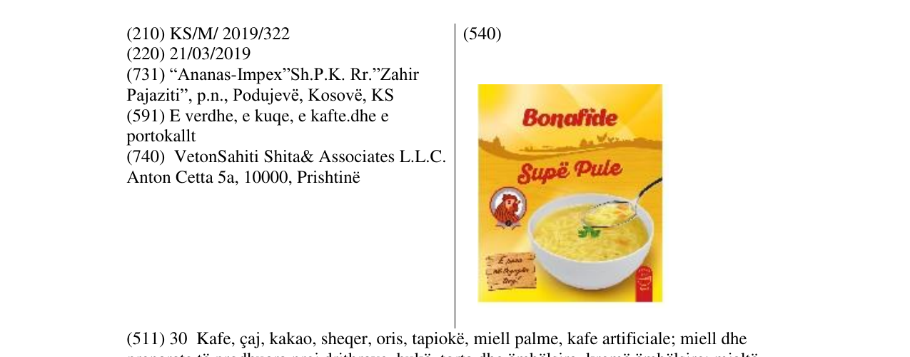 Zëri i markës Bonafide Supë Pule në buletin