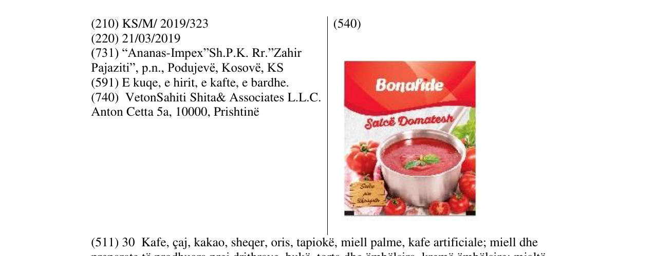 Zëri i markës Bonafide Salcë Domatesh në buletin