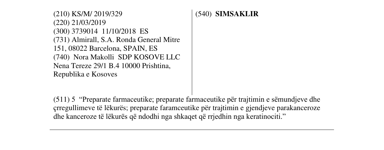 Zëri i markës SIMSAKLIR në buletin