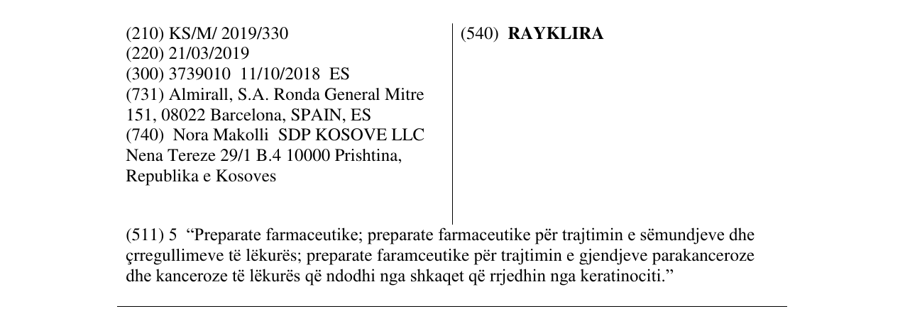 Zëri i markës RAYKLIRA në buletin