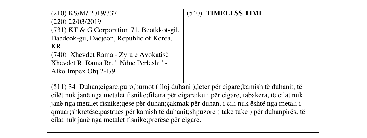 Zëri i markës TIMELESS TIME në buletin