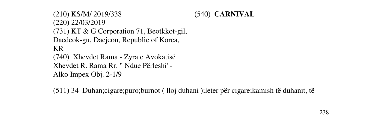 Zëri i markës CARNIVAL në buletin