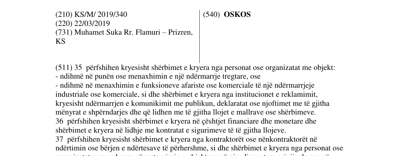 Zëri i markës OSKOS në buletin
