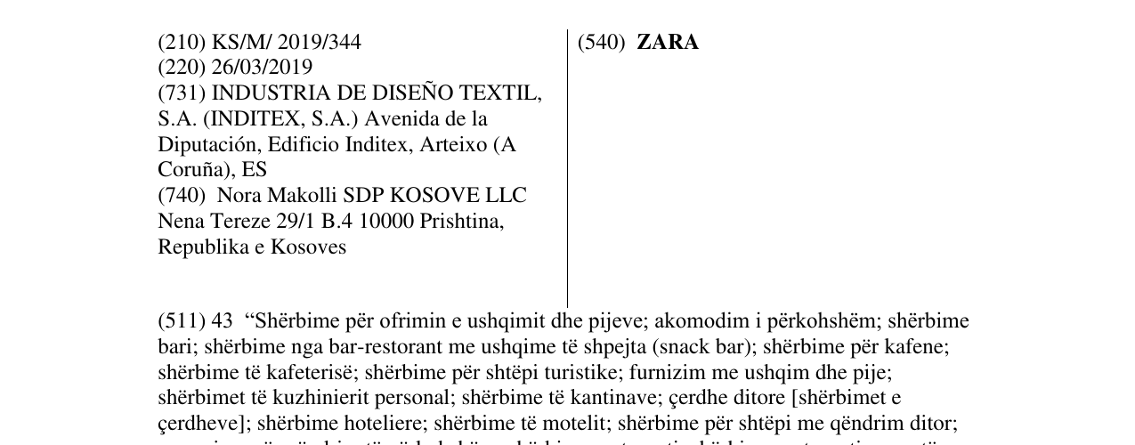 Zëri i markës ZARA në buletin
