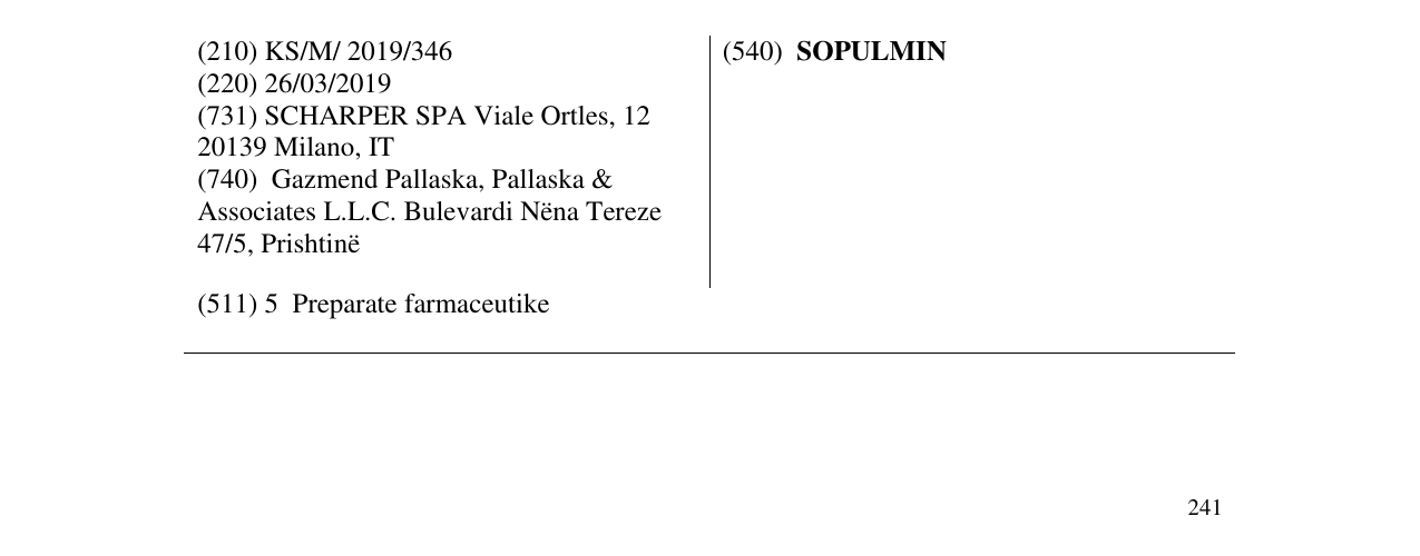 Zëri i markës SOPULMIN në buletin