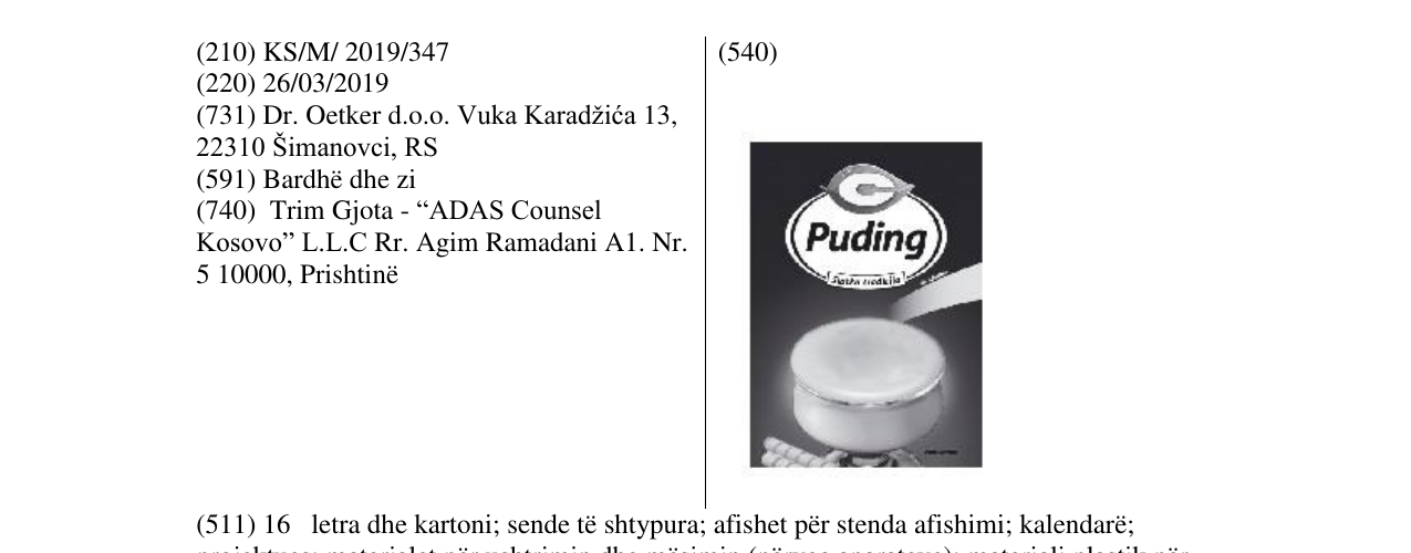 Zëri i markës Puding në buletin